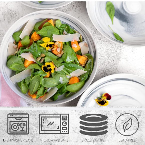 7.75" PORCELAIN PASTA - SALAD BOWLS - 30 oz - SET OF 4 (Black/White) - Picture 5 of 6